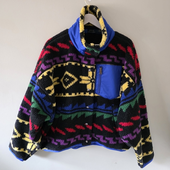 NWOT Polo Ralph Lauren L Tribal Gorpcore Indie Sleeze Ski Teddy Fleece Jacket - Picture 2 of 16